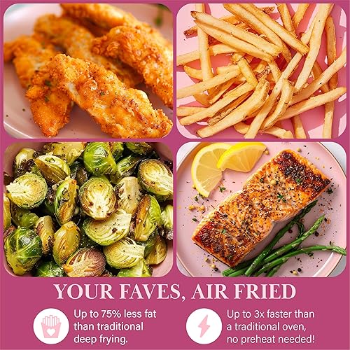 Miniatura 7 de Paris Hilton Freidora de aire, gran capacidad de 6 cuartos de galón, antiadherente fabricada sin PFAS, pantalla táctil, 8 en 1 (freír al aire, asar,