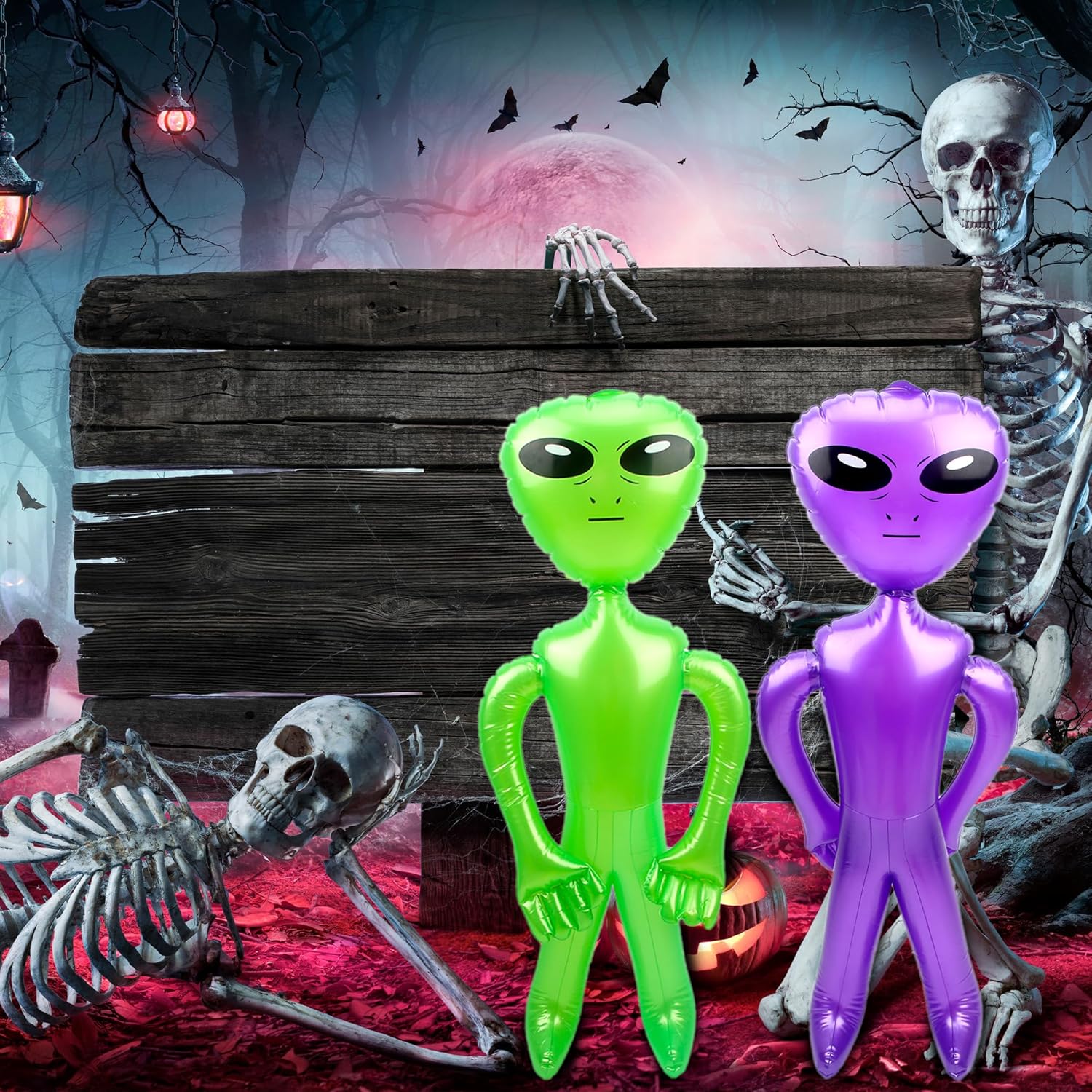 16 Pcs 35 Inch Halloween Inflatable Alien Giant Inflatable Alien Large Blow Up Alien Jumbo Alien Inflate Balloons Toy for Birthday Halloween Alien Theme Party (Color Set 1)