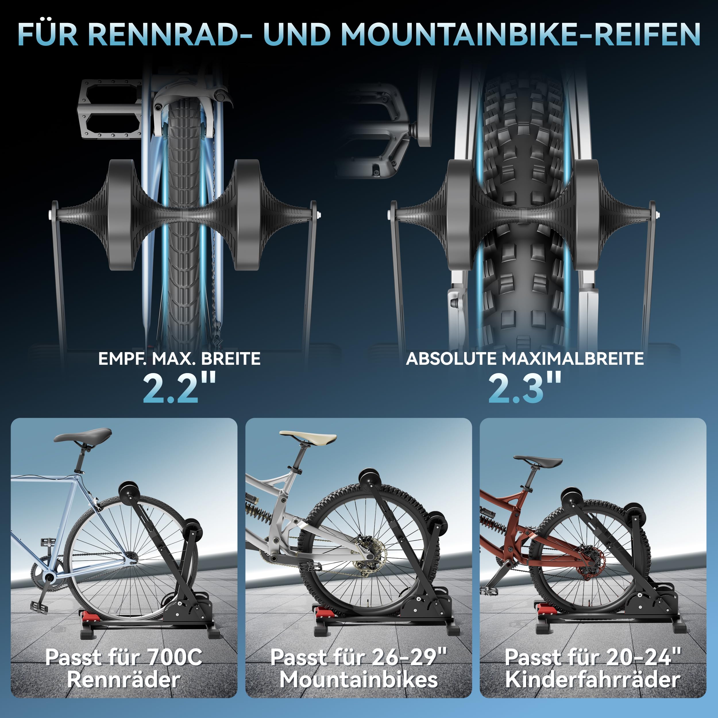 3-in-1 Fahrradständer,Fahrradhalter,Boden fahrrad ständer - Indoor Parken Radhalter für 20-29 Zoll Rennräder Mountainbikes mtb
