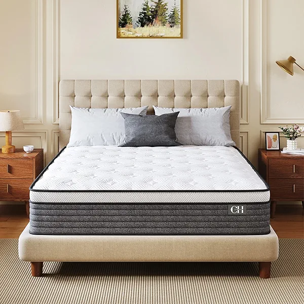 Queen Mattress, 12 Inch Queen Size Hybrid Mattresses in a Box , Medium Feel Foam and Individual Pocket Springs, Fiberglass Free Bed Mattress, Extra Edge Support, Pressure Relief, CertiPUR-US