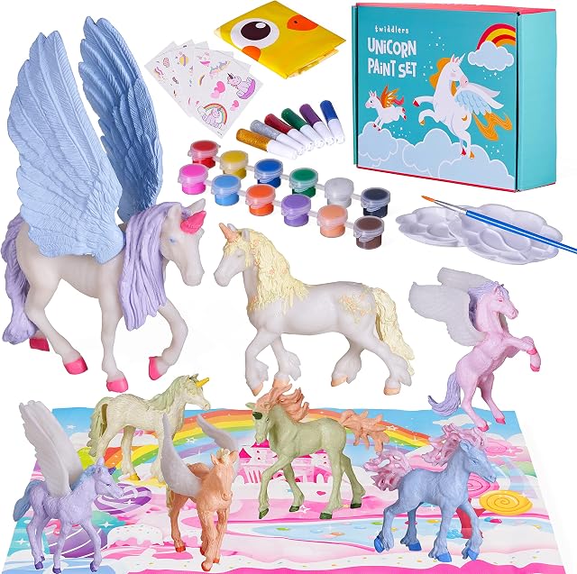 THE TWIDDLERS - Paint Your Own Unicorn, Painting Kit with Creative Colourful Glitters & Stickers - Birthday Party Art & Crafts, Girls Toy Gift Set for Kids