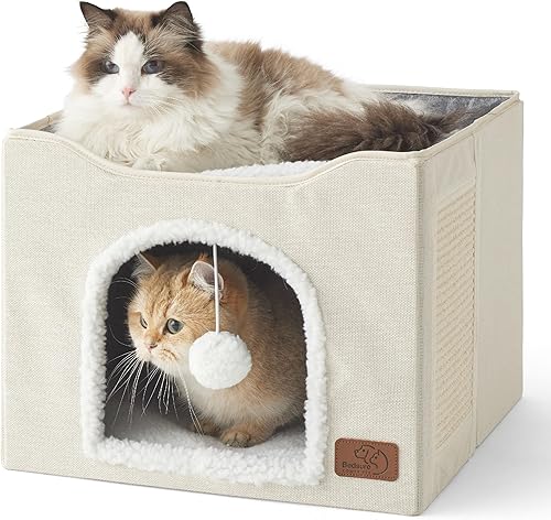 Miniatura 26 de Bedsure Camas para gatos de interior – Cueva grande para gatos para casa de gatos con bola esponjosa para colgar y almohadilla para rascar, Negro