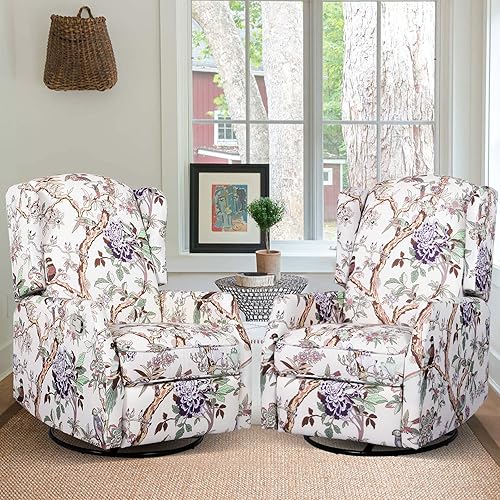 Miniatura 21 de Silla reclinable giratoria, mecedora deslizante para guardería, silla reclinable floral con respaldo de ala, silla reclinable en liquidación, silla