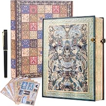 3D Hot Stamp Nocturne Blue Hardcover Journal - 192 Blank Lined Pages w/Envelope Pocket - Deep Blue & Gold Totem Design for Students, Travel Diary & Anniversary