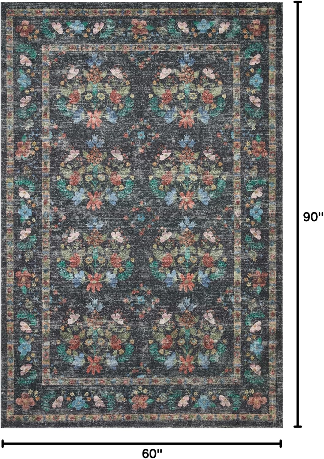 Loloi Rifle Paper Co. Courtyard Collection COU-04 Charcoal 5'-0" x 7'-6" Area Rug feat. CloudPile