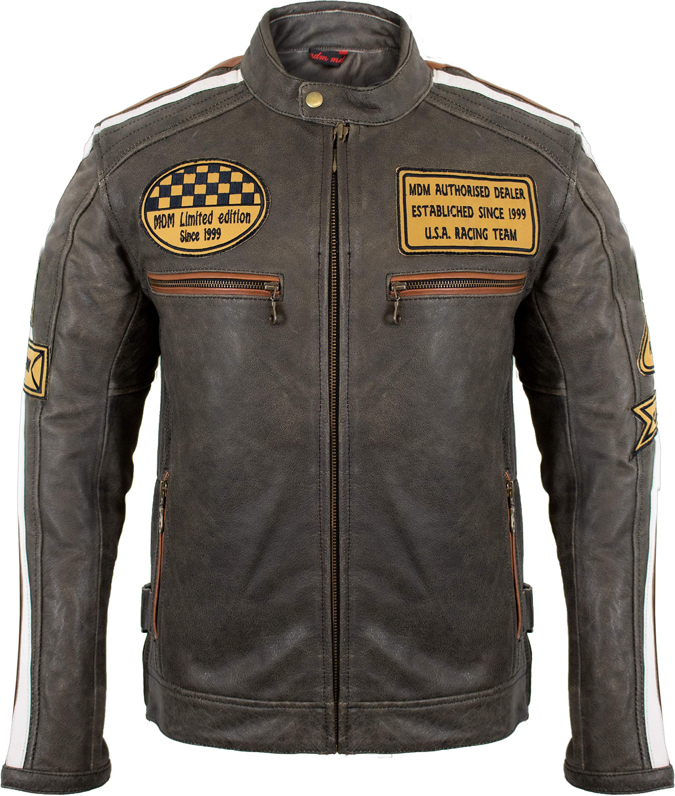 MDM Herren Retro Motorrad Lederjacke