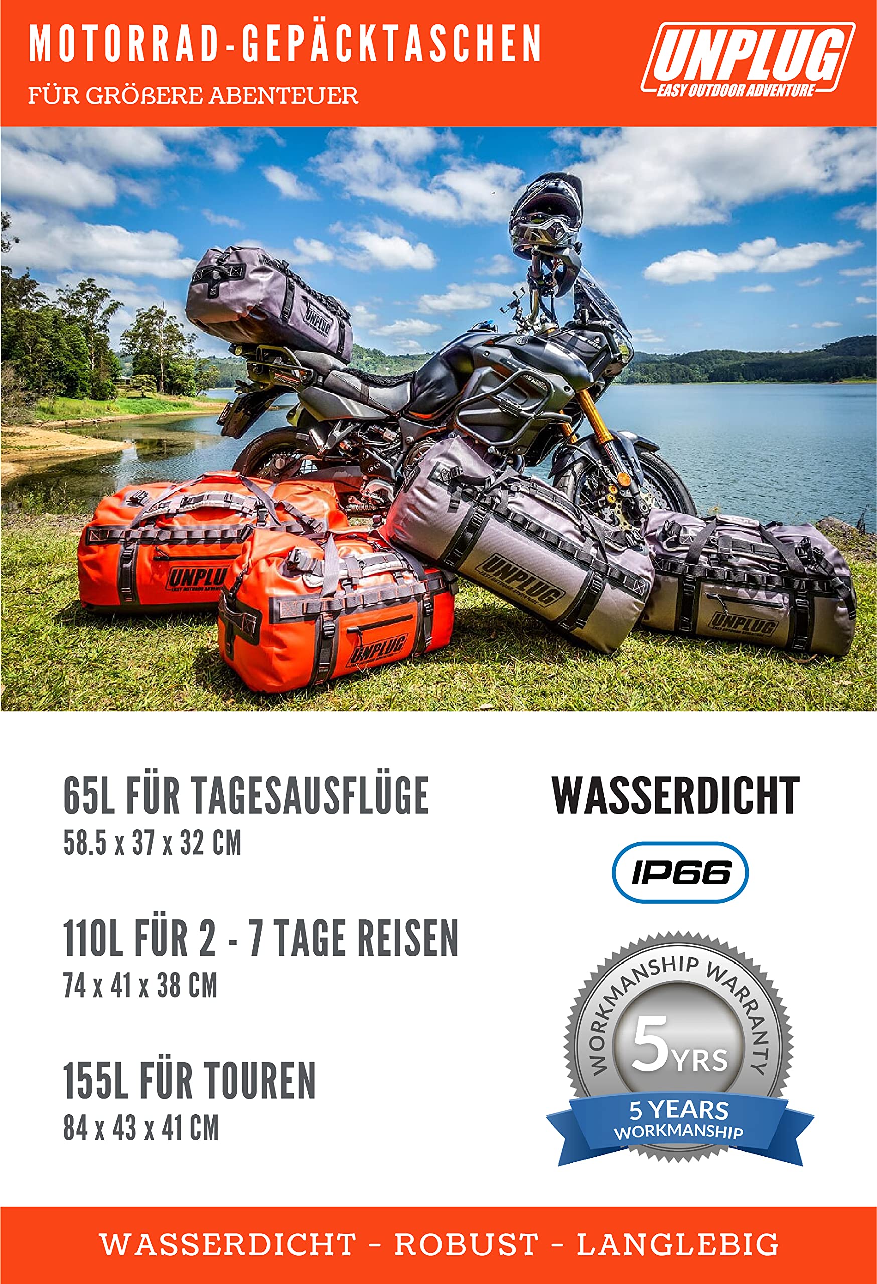 Unplug Ultimate Adventure Bag | 1680D strapazierfähige wasserdichte Seesack | wasserdichte Seesack für Camping, Motorrad, Trockentasche, Jagdtasche, Abenteuer-Sporttasche, wasserdichte Tasche