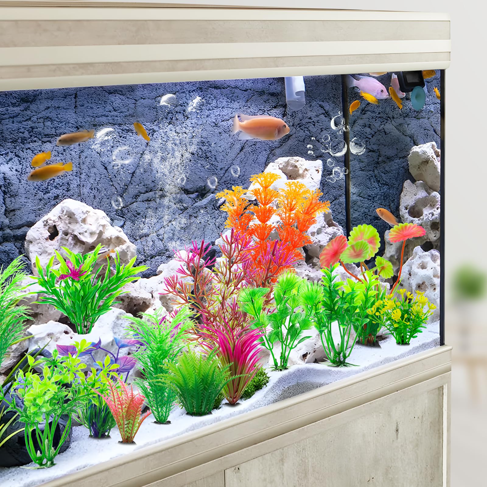 CousDUoBe Lot de 94 plantes d'aquarium décoratives pour la maison et le bureau, plantes hydroponiques en plastique