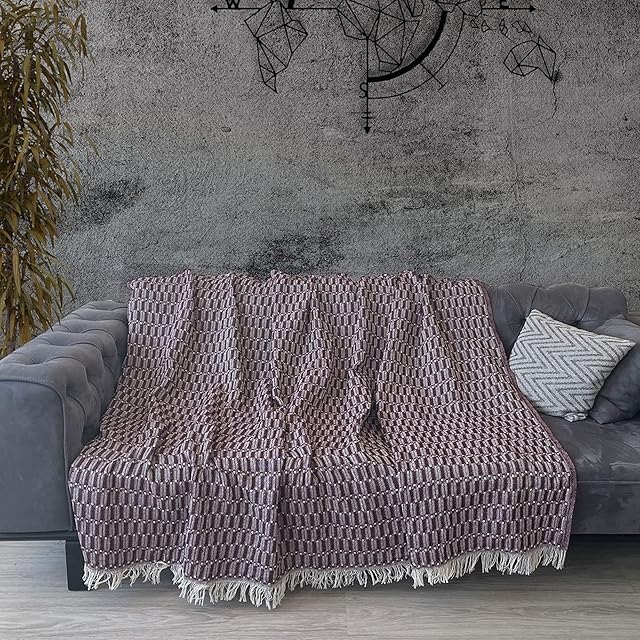 Milam London Throw For Sofa | Cosy Blanket For Bed | Knitted Blanket | Bed Throw Double Size | Sofa Blanket | Throw For Armchair | Cotton Blanket Throw | Burgundy Throw 170 x 200 cm