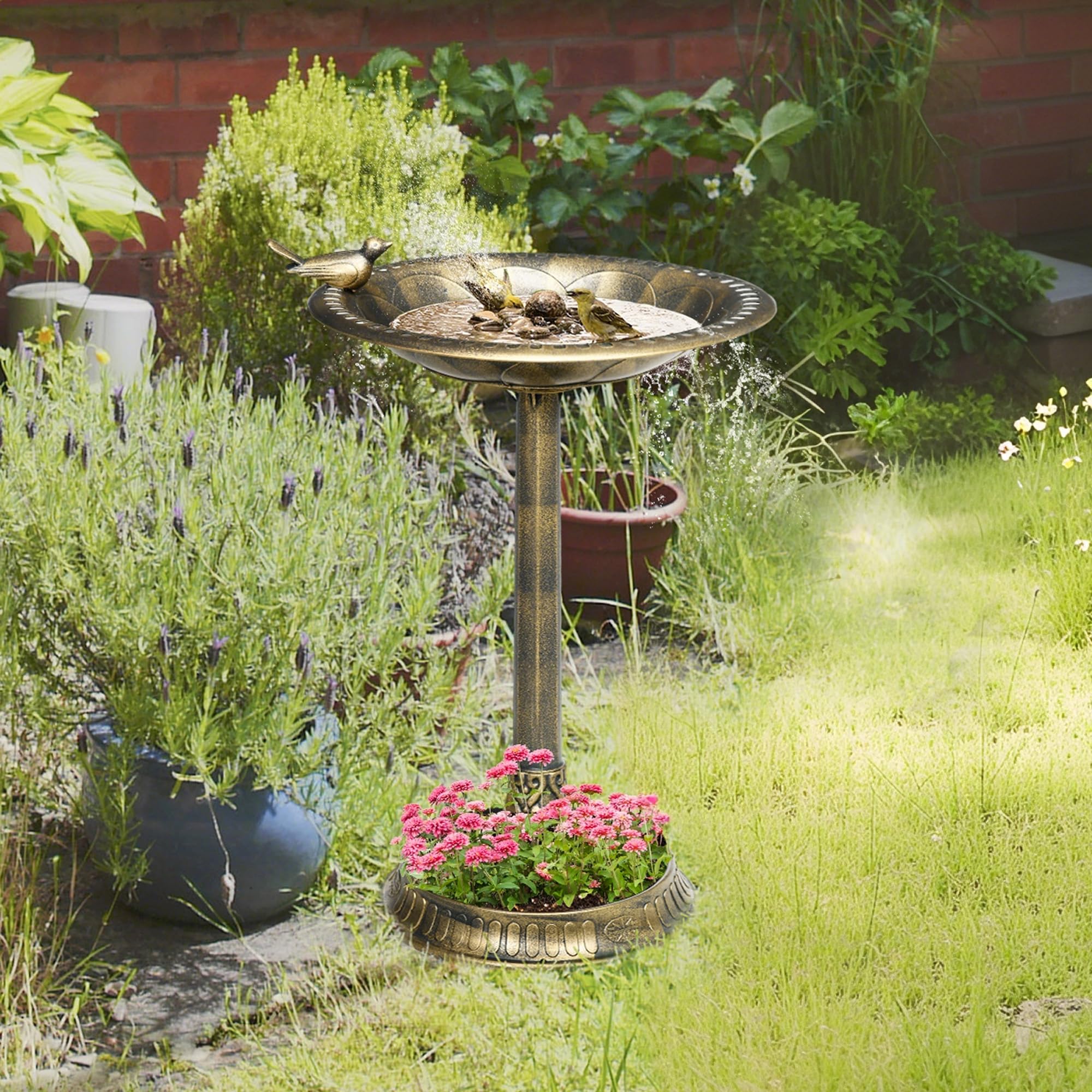 Outsunny Bain d'oiseaux Abreuvoir, mangeoire pour Oiseaux jardinière 2 en 1 dim. Ø 50 x 72H cm polypropylène Bronze Antique