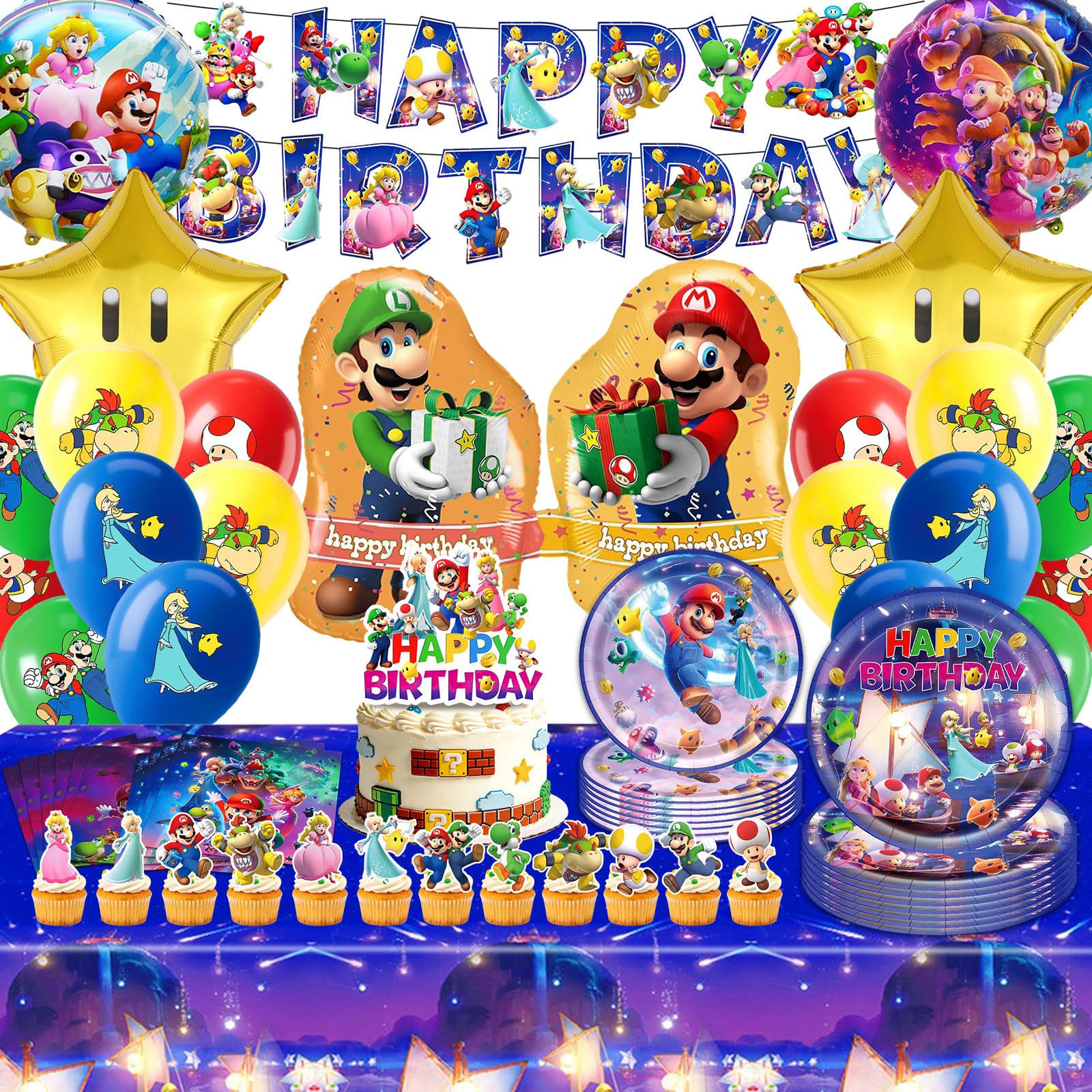 91 cumpleaños Deko,Jungen Mädchen Geburtstagsdeko,Kinder Birthday Decorations mit Teller,banner,Servietten,Luftballons,Cake Topper,Folienballons