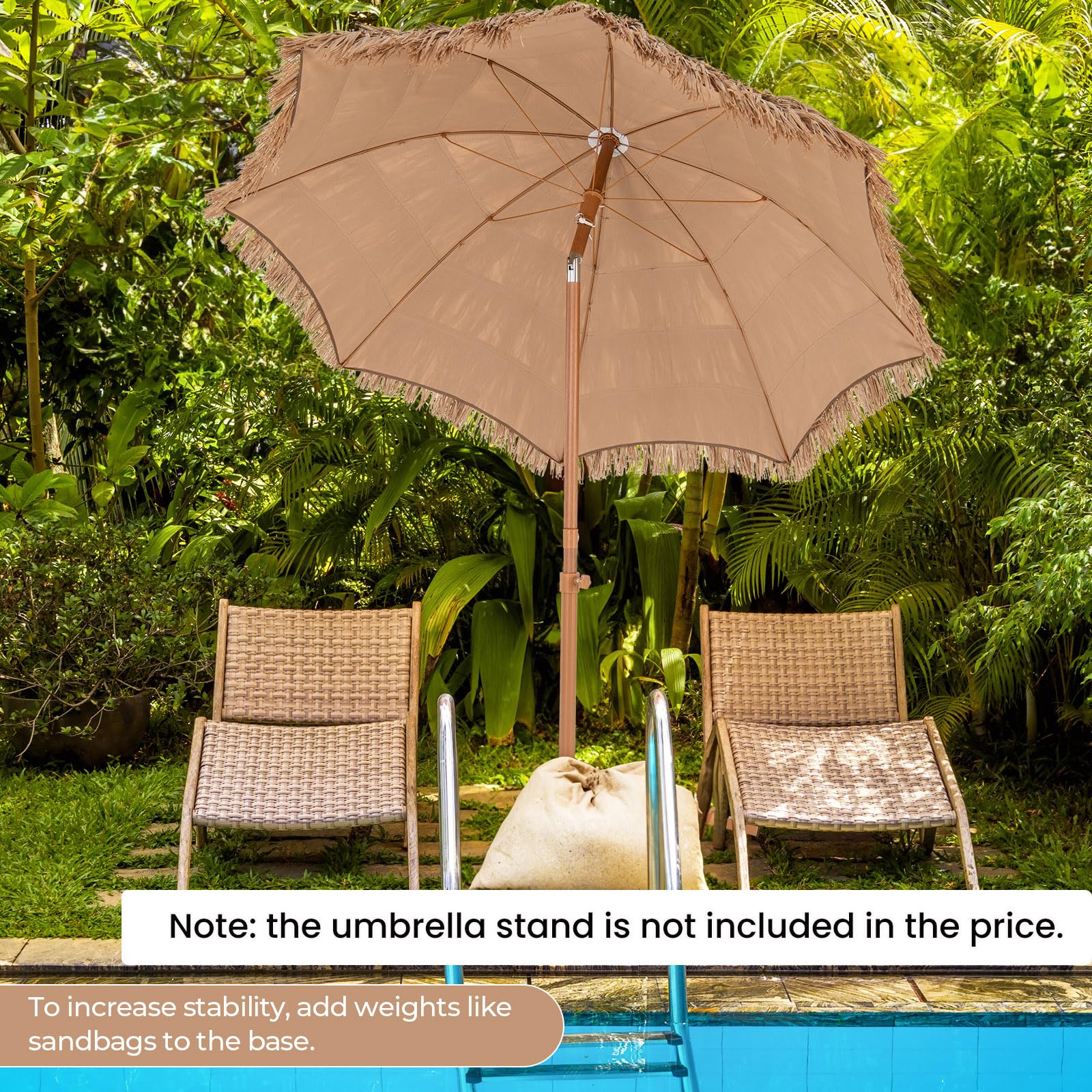 KOMFOTTEU Parasol w stylu hawajskim, wysokość 218 cm, torba do przenoszenia, składana stopa
