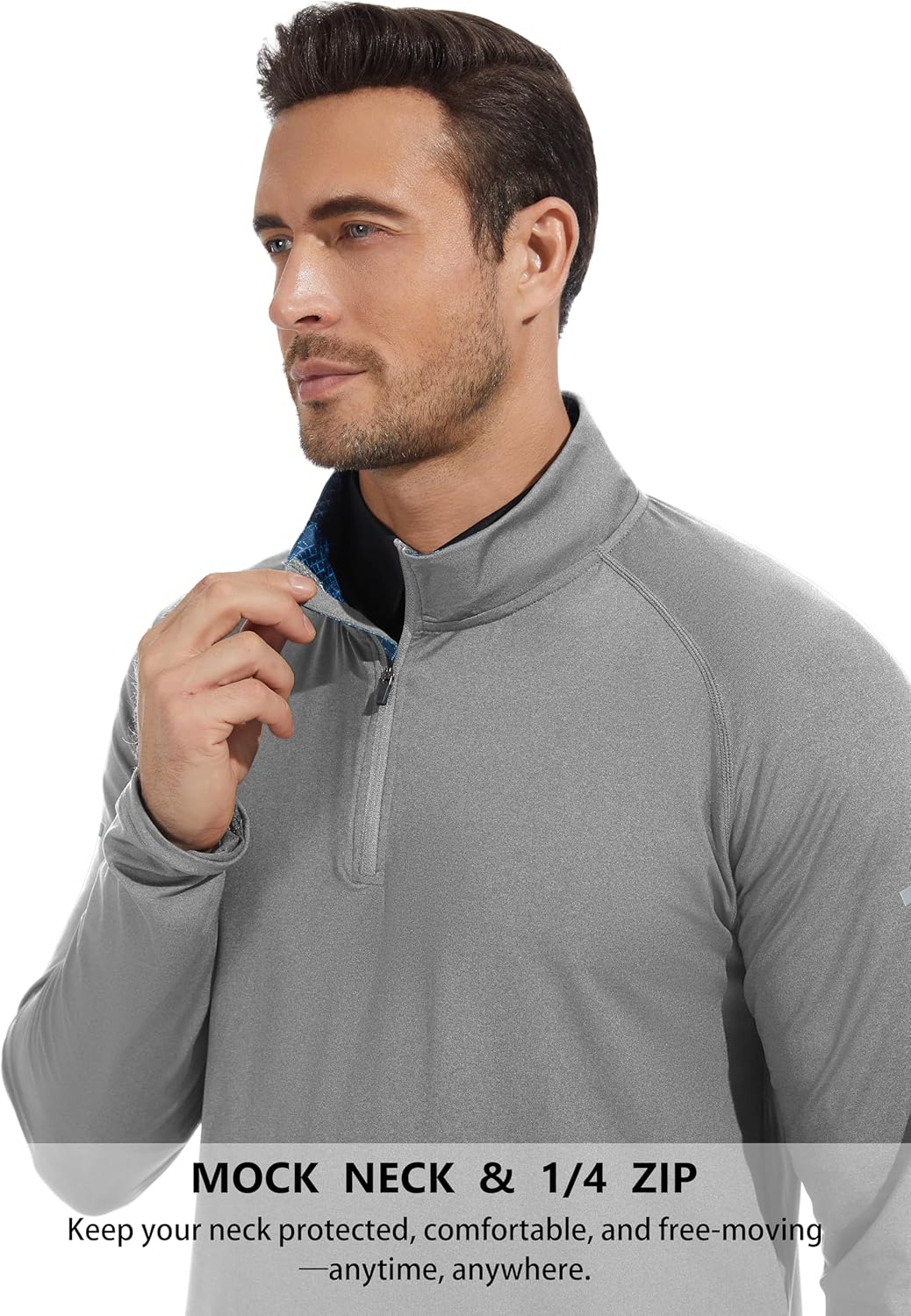 Mens Golf Quarter Zip Pullover Mock Neck Sweatshirt Lightweight UPF 50+ Sun Protection Long Sleeve Performance Shirt - Image 3