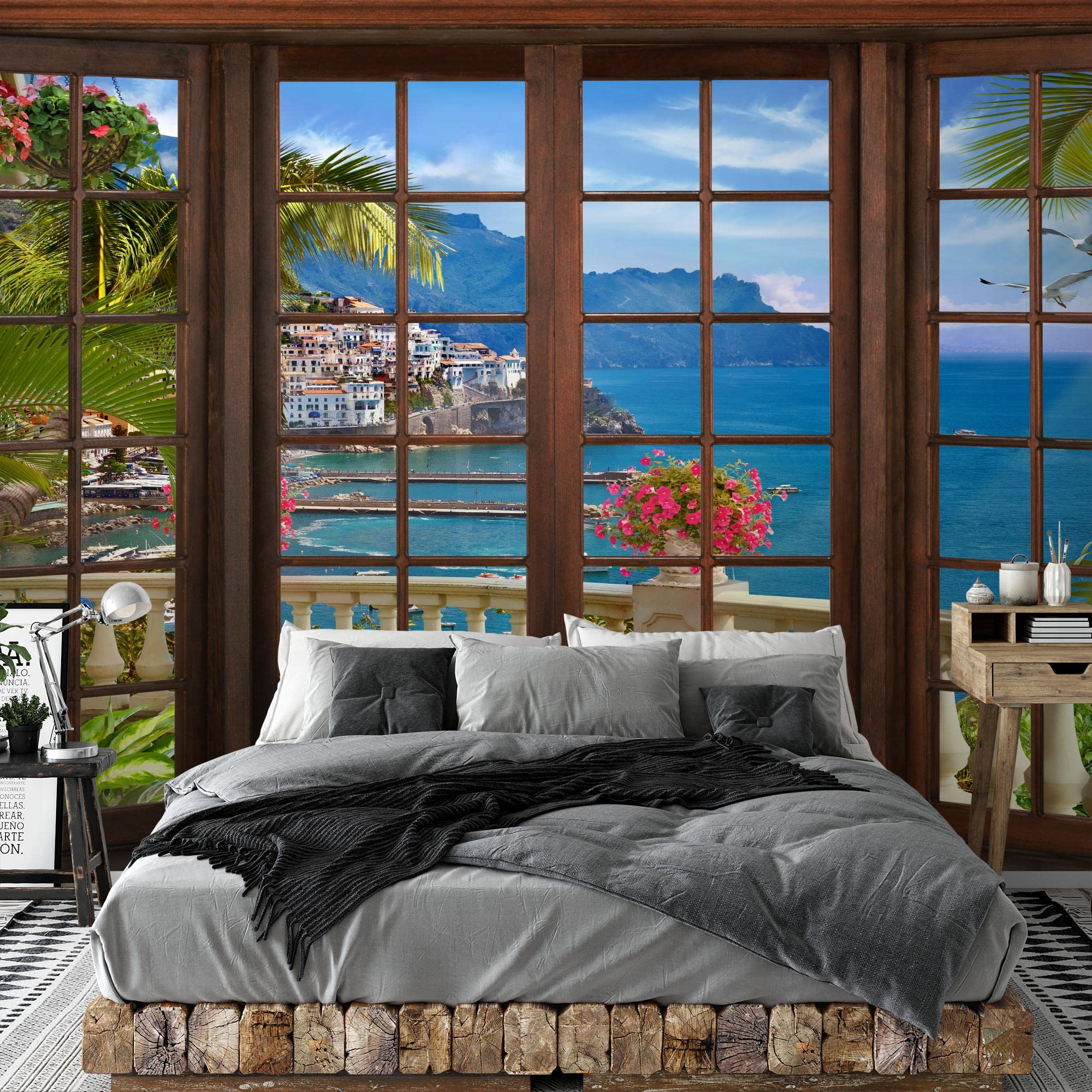 Runa Art Carta da parati fotografica Finestra sul mare Moderno Vello Soggiorno Camera Da Letto Sala - Made in Germany - colorato Brown 9363010a