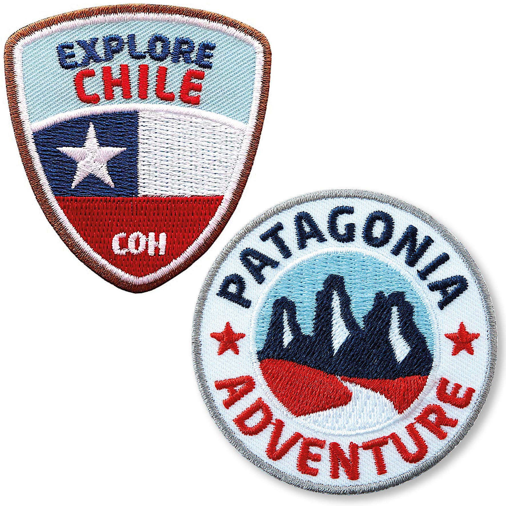 2er-Set Chile + Patagonien Aufnäher Gestickt | 60 Mm, Outdoor-Patches Für Rucksack & Kleidung