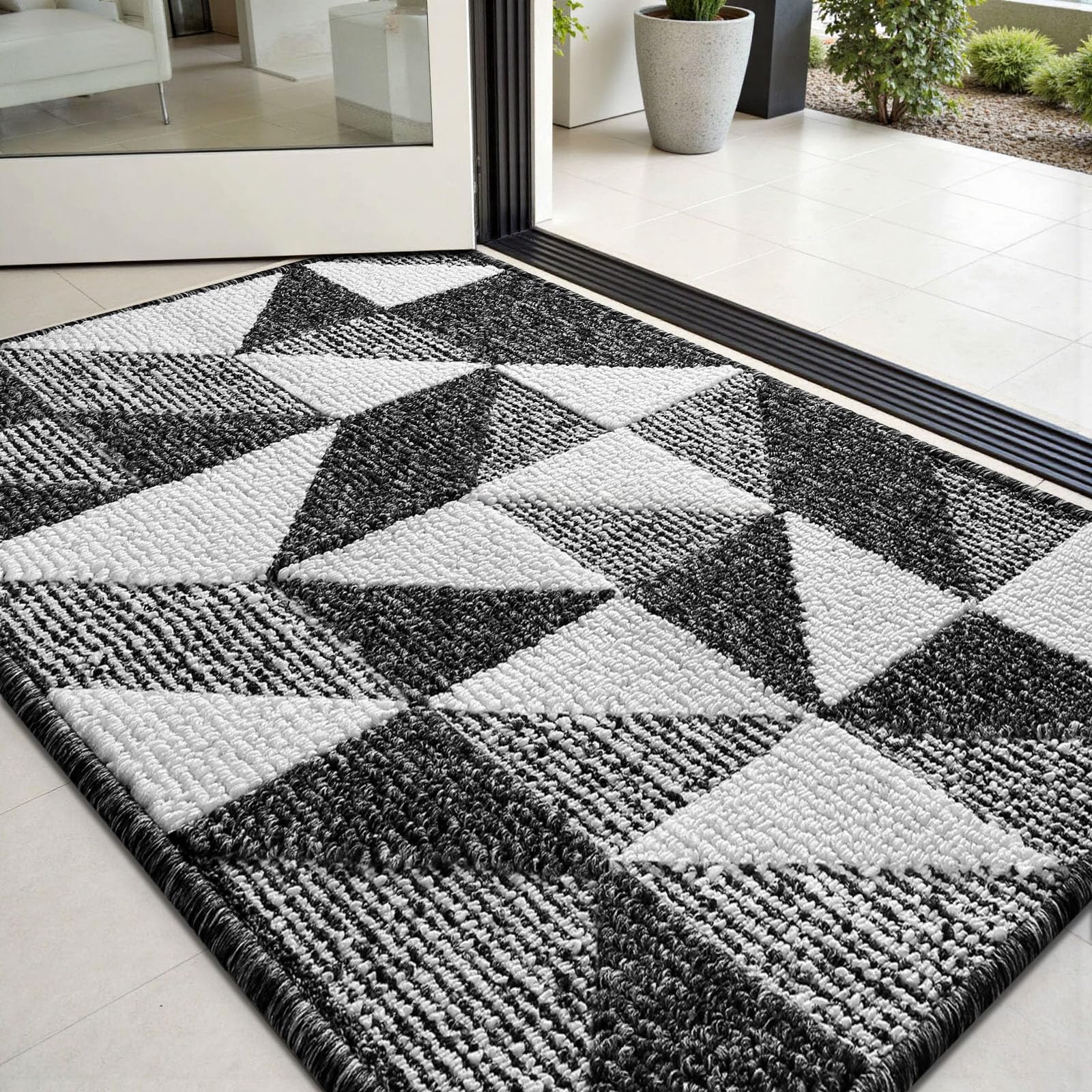 Sour Lemon Door Mat 60x90cm – Washable Non Slip Doormat Indoor, Super Absorbent Dirt Trapper Rug Door Mats for Entrance, Triangle pattern Floor Mat For Front Back Door, Kitchen, Pets