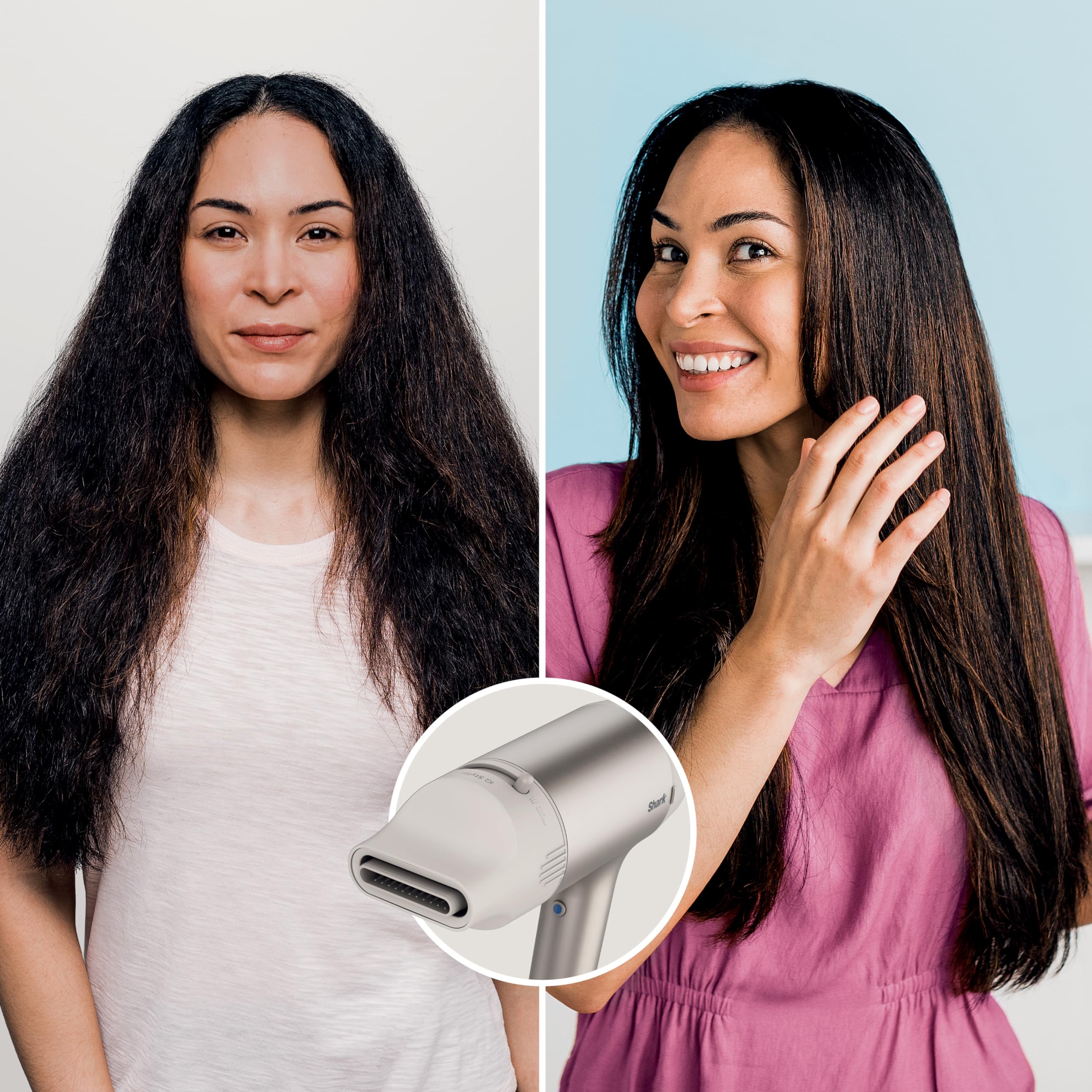 Shark STYLE iQ Sèche-cheveux et styler 3-en-1, brosse de style, concentrateur, diffuseur de boucles, ionique, séchage rapide, sans dommage thermique, diffuseur d'air froid, couleur champagne HD120SLEU