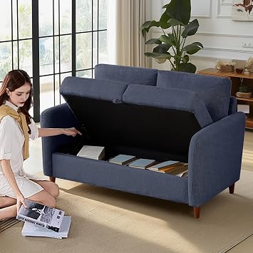 Loveseat Sofa,56" Love Seat with Storage Space,Modern Small Couches for Small Spaces,Cozy Couch and Loveseat Sets for Living Room,2 Seater Couch for BedroomDark Blue, 56.5-2seat