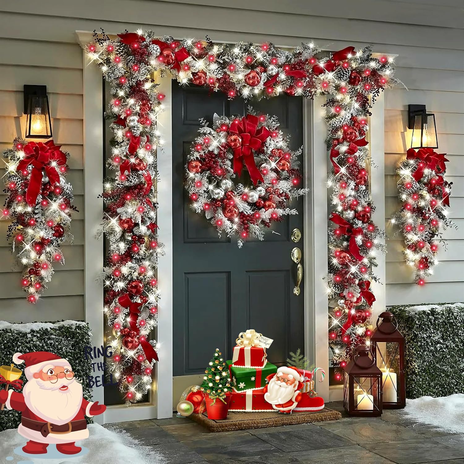 YEGUO 4 Pack Red and White Solar Fairy Lights, Each 33ft 100 LED Christmas Lights Outdoor Waterproof, 8 Modes Sliver Wire Solar String Lights