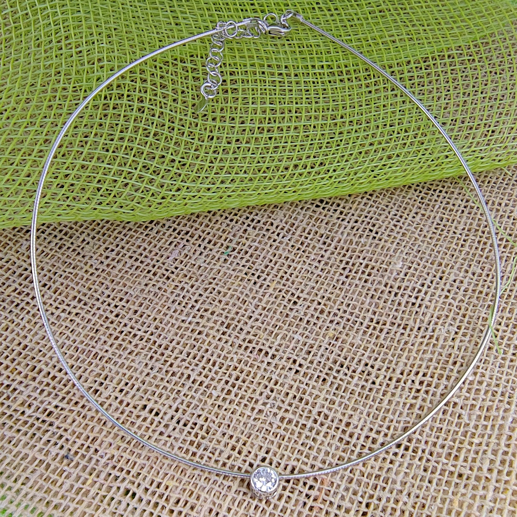 Gioielli Aurum - Collana Punto Luce in Argento 925 con Zircone Brillante - Girocollo Semirigido - Gioiello da Donna