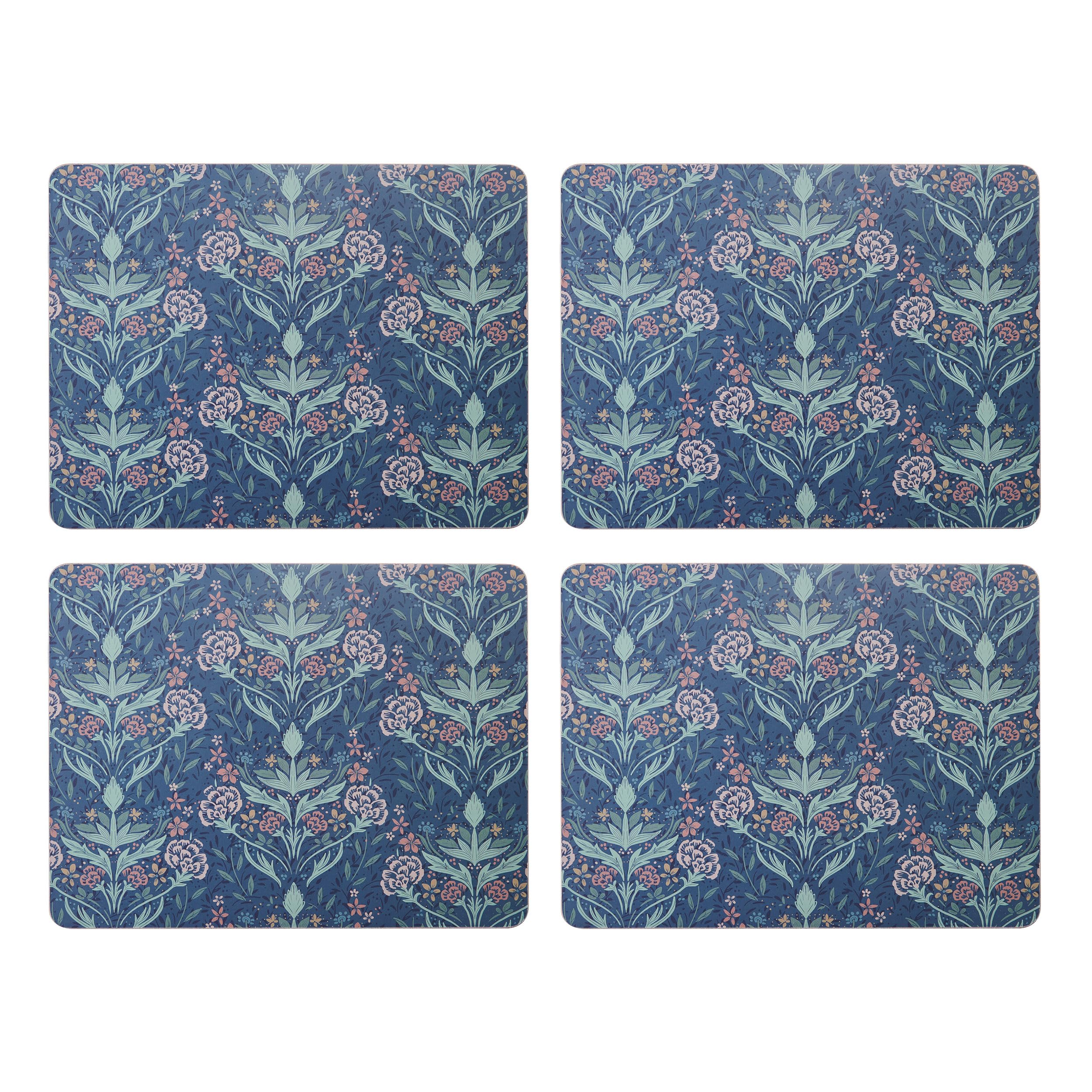 Creative Tops Arts & Crafts Rectangle Placemats Set Of 4 Printed Blue, Cork back, Heat-Resistant, Stain-Resistant, Surface Protector to 120°C, Luxury Lacquered Surface, Easy Wipe Clean, 30 x 22 cm