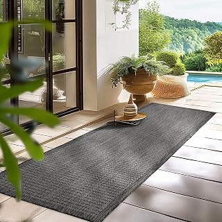 HomebyHome In- & Outdoor Teppich Wetterfest 80 x 150 cm Läufer Schwarz - Flur Waschbar, Wasserfest, Pflegeleicht und Flachgewebe - Ideal für Balkon, Garten, Terrasse und als Küchenläufer