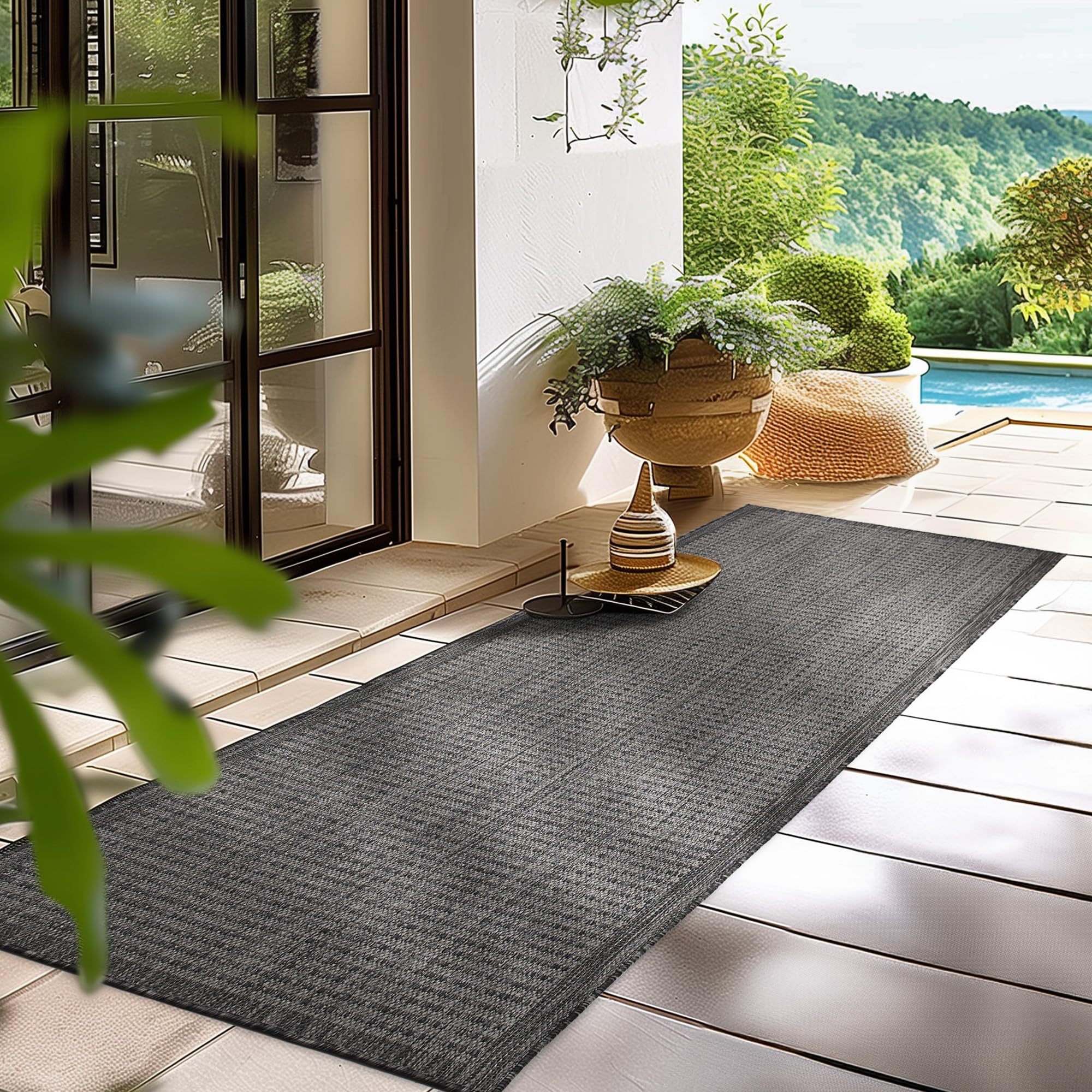 Homebyhome Outdoor-Teppich Flachgewebe Wetterfest Einfarbig Küchenteppich Balkon Terrassen Garten Wohnzimmer Teppich