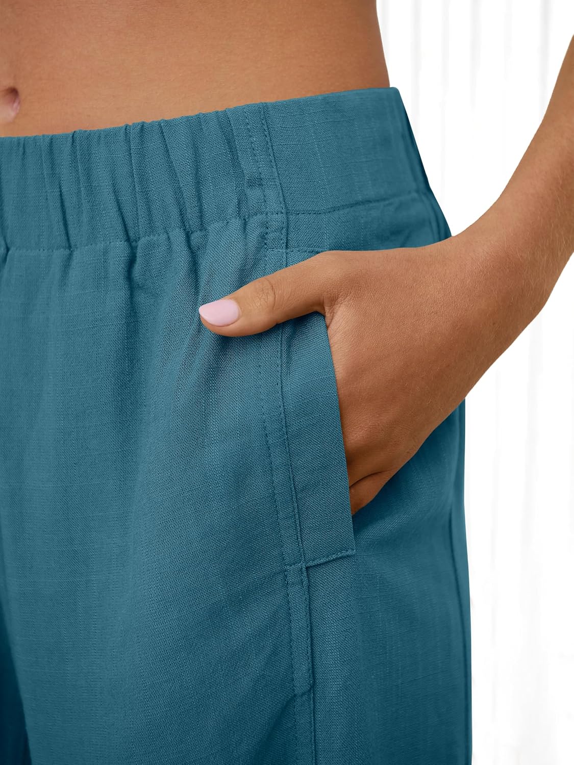 ANRABESS Women's Wide Leg Linen Pants Summer Boho Casual Elastic Waist Long Lounge Travel Pants Trousers with Pockets - Image 5