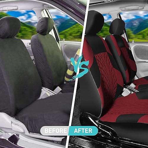 Miniatura 7 de FH Group - Juego completo de fundas de asiento de automóvil de tela de alta calidad, para asientos con respaldo bajo con reposacabezas extraíble,