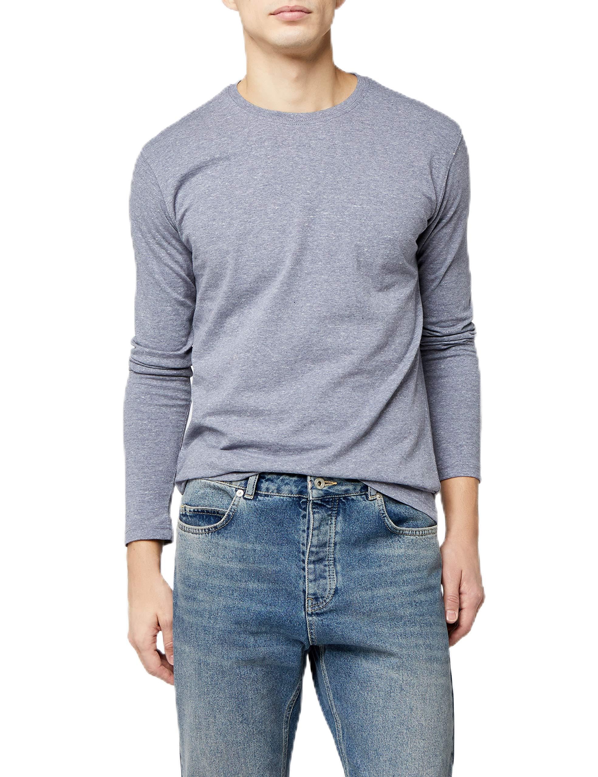 Lower East Herren Langarm-Shirt mit Rundhalsausschnitt aus 100% Baumwolle