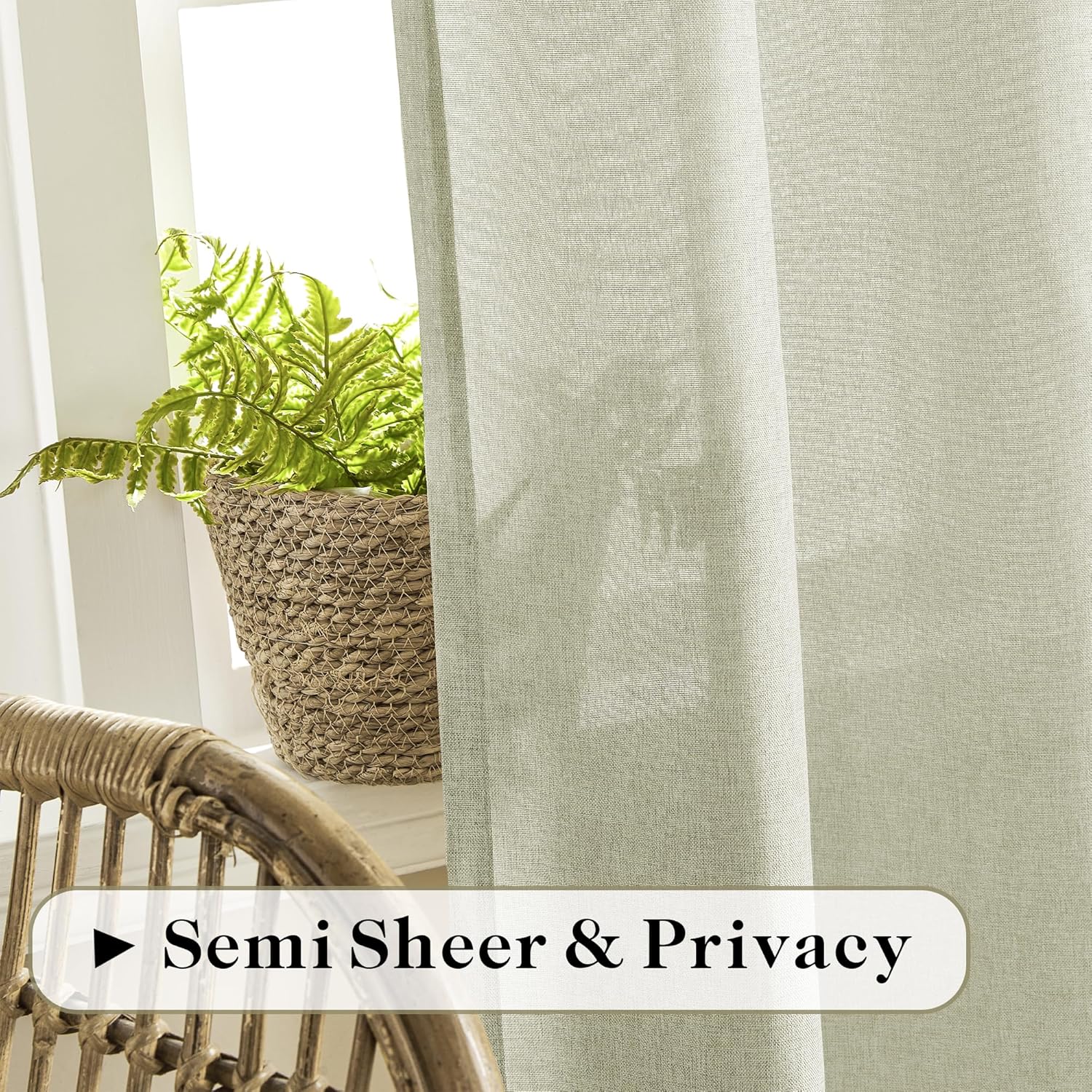 DONREN Natural Linen Curtains 96 Inches Long 2 Panels for Living Room Light Filtering Window Curtains Farmhouse Boho Draperies Back Tab Ivory Sheer Curtain for Playroom Office