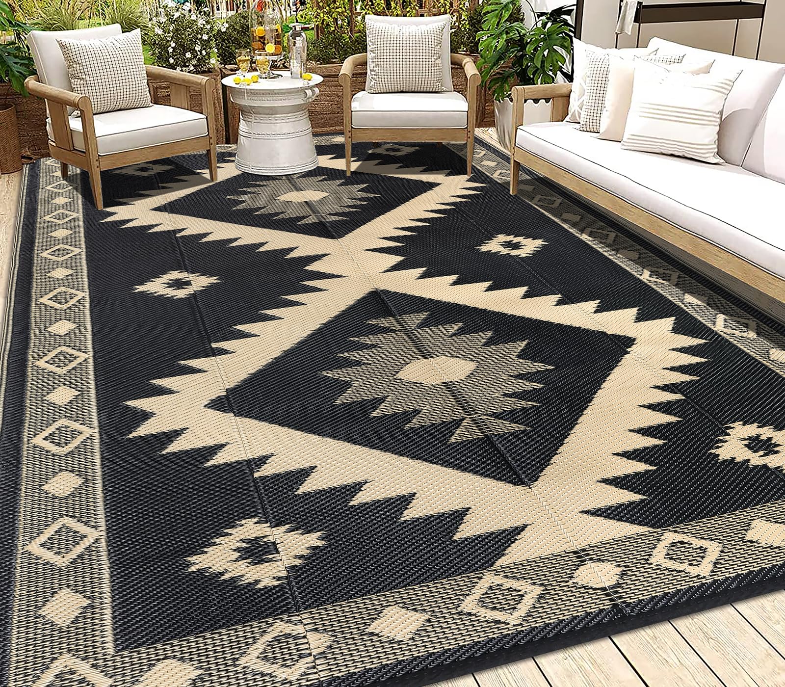 hebe outdoor rug 8'x10' waterproof for patios clearance, reversible plastic straw rug camping carpet, indoor outdoor area rugs patio mats for rv,picnic,backyard,deck,balcony,porch