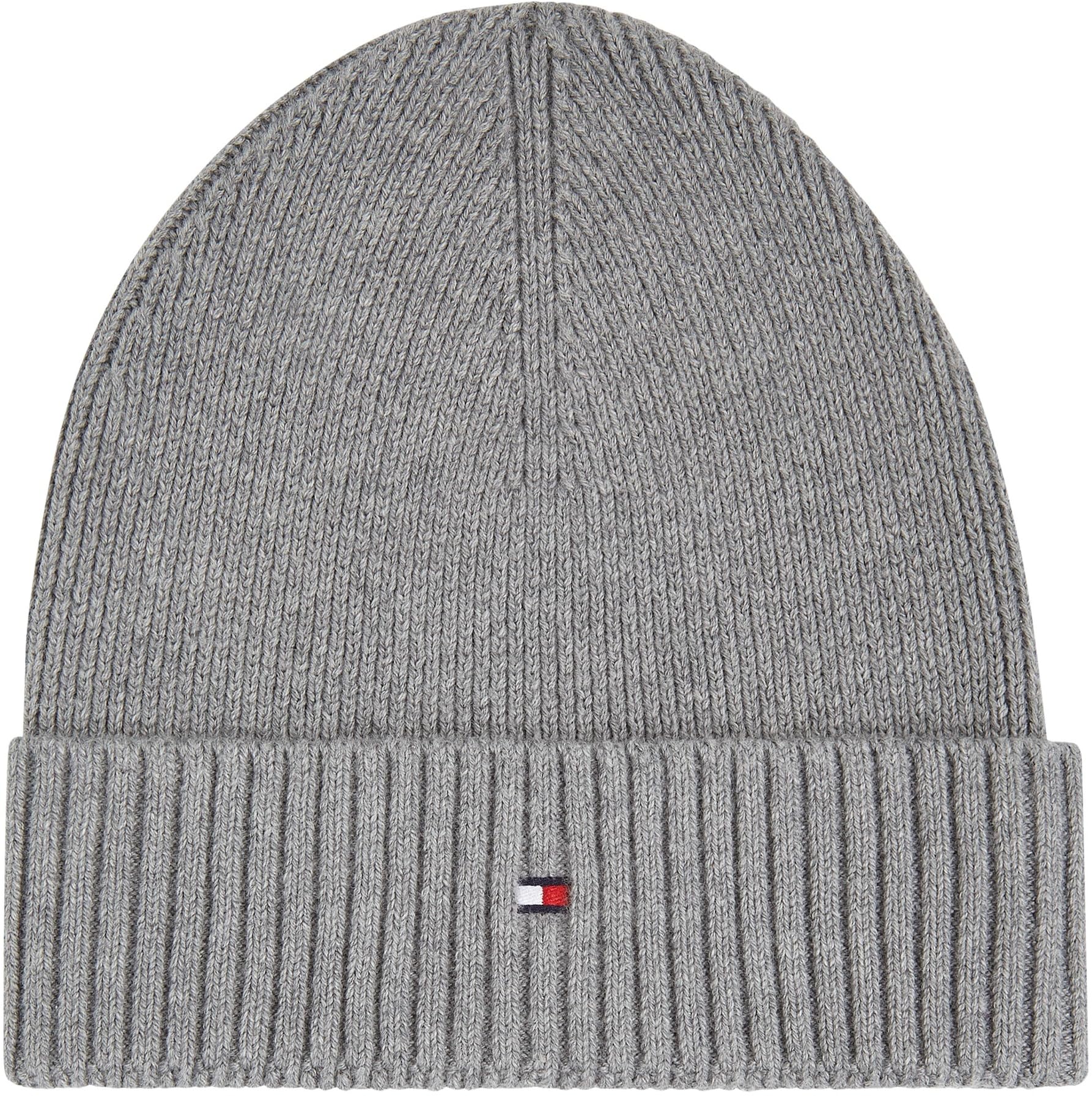 Tommy Hilfiger Men’s Flag Cotton Knitted Beanie with Cashmere, Multicolor (Mid Grey Heather), One Size
