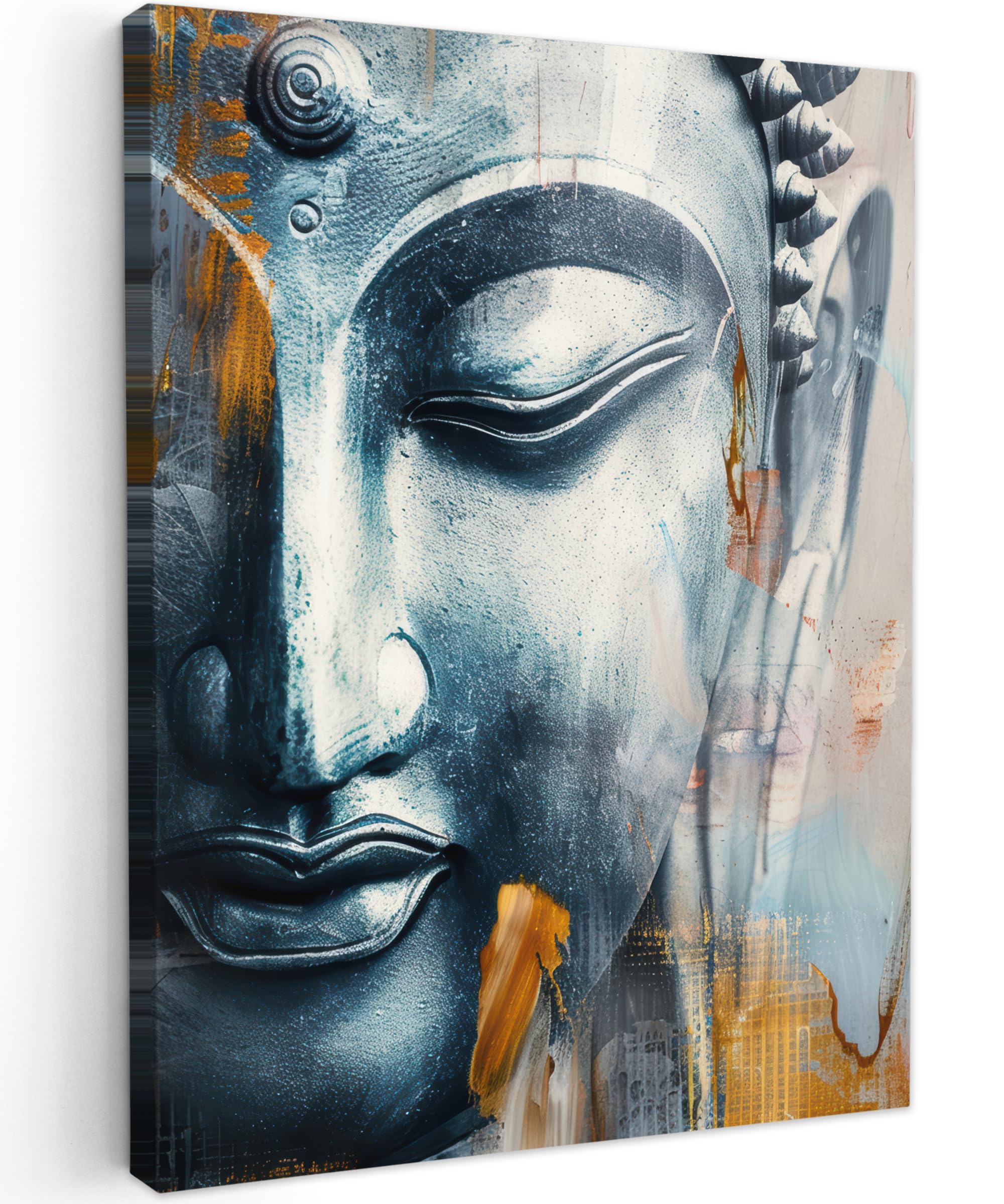 MuchoWow© Leinwandbilder 30x40 cm Wall Art Decoration Bilder für die Wand Schlafzimmer Deko Canvas Painting Wanddekoration Wohnzimmer Buddha - Zen - Grau - Gold - Moderne Kunst