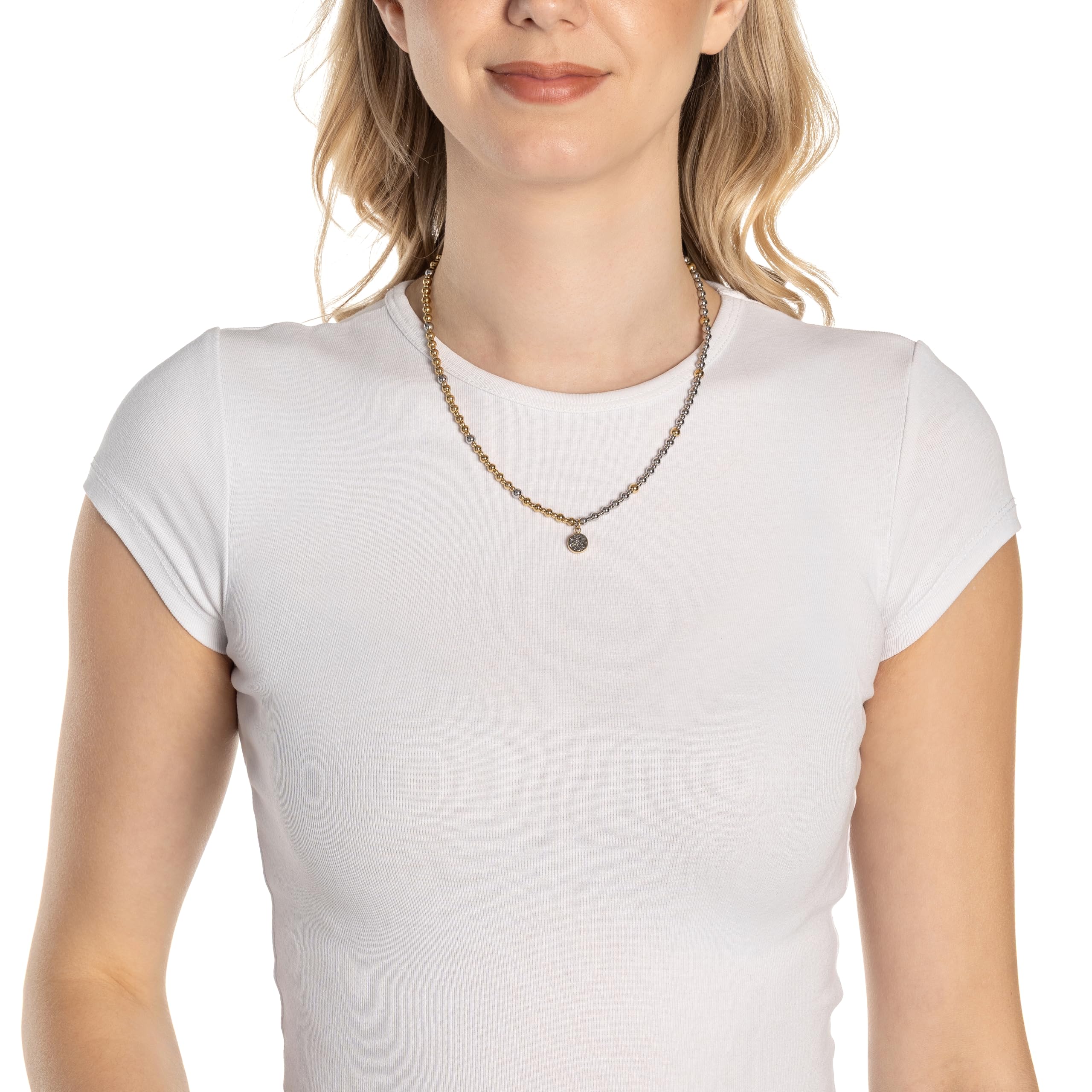 JEWELS BY LEONARDO Halskette Elaine • Hals-Schmuck aus bicolorfarbenem Edelstahl • silber- und goldfarbene Edelstahlperlen • Anhäger aus Achat • 45-50 cm Länge • Schmuck Geschenk für Frauen • 025219