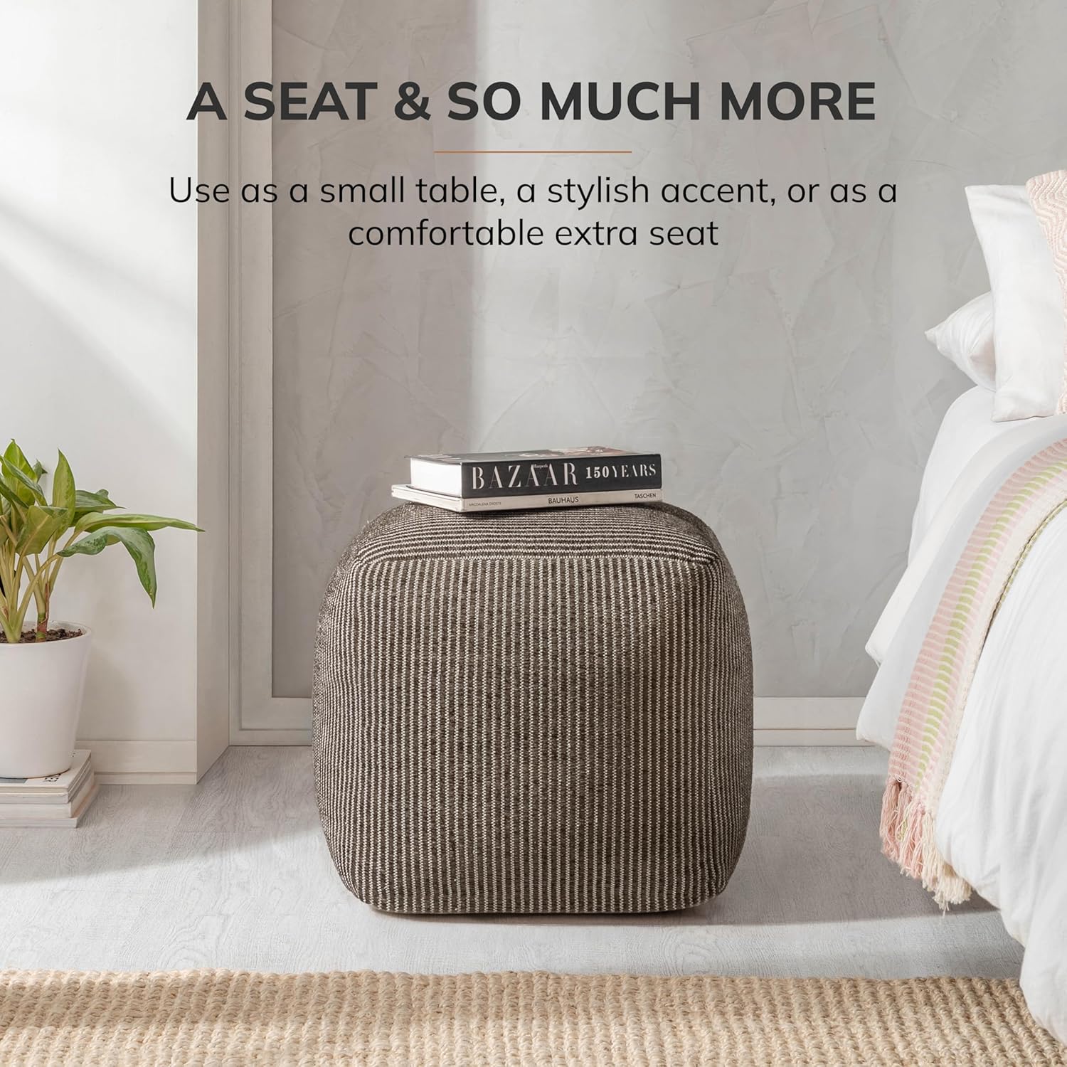 Anji Mountain Pouf Ottoman Foot Rest, Handmade Ottoman Pouf, Comfortable Foot Stool, Decorative Floor Seating for Living Room Decor, Bedroom & Home Décor Accent - Mocha Bisque