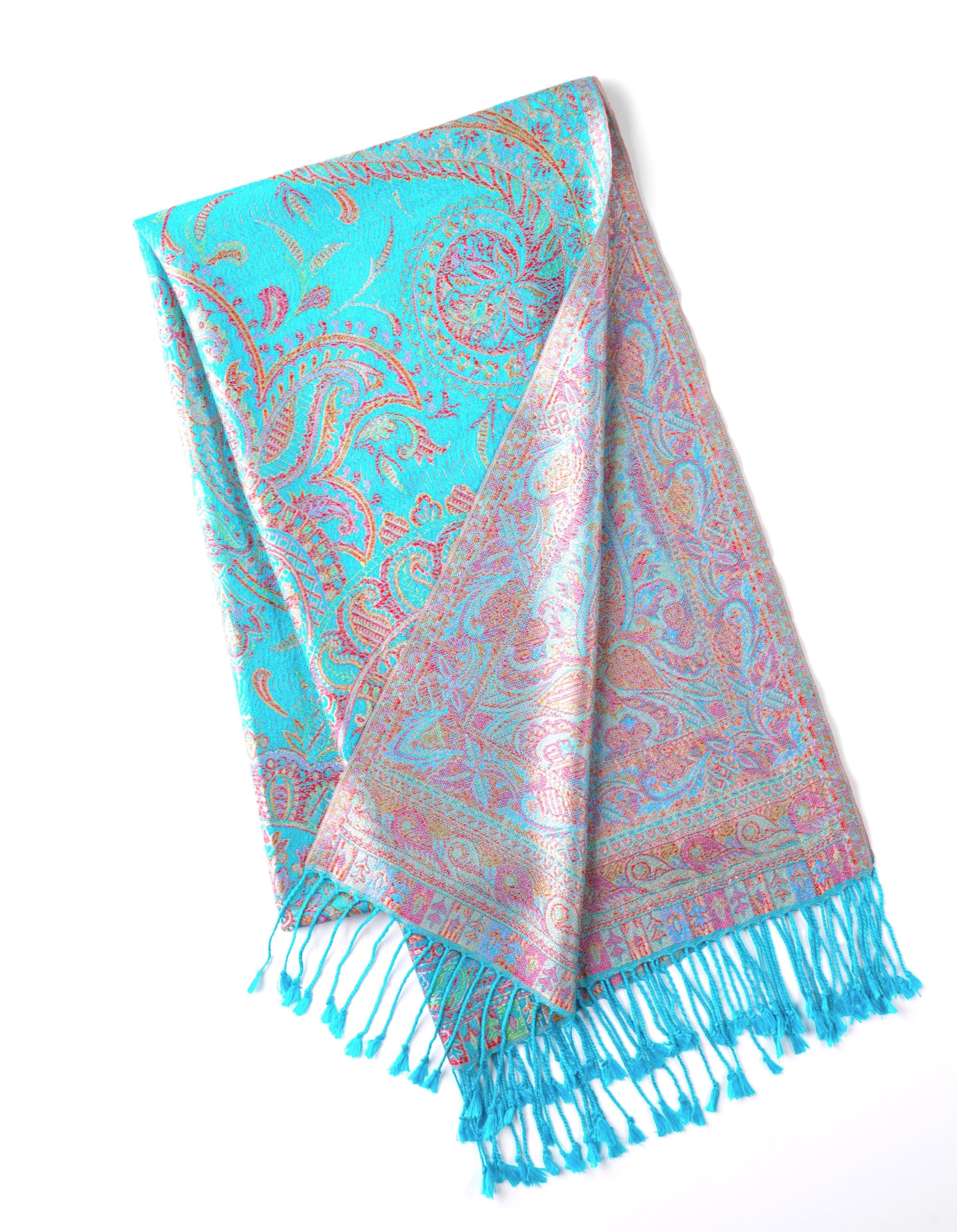 Sciarpa di seta multicolore Aqua Metallic Paisley, Sciarpa di seta, Sciarpa leggera, Sciarpa da donna, Regalo per lei, Sciarpa da spalla, Sciarpa estiva, Sciarpa primaverile, Multicolore, W: