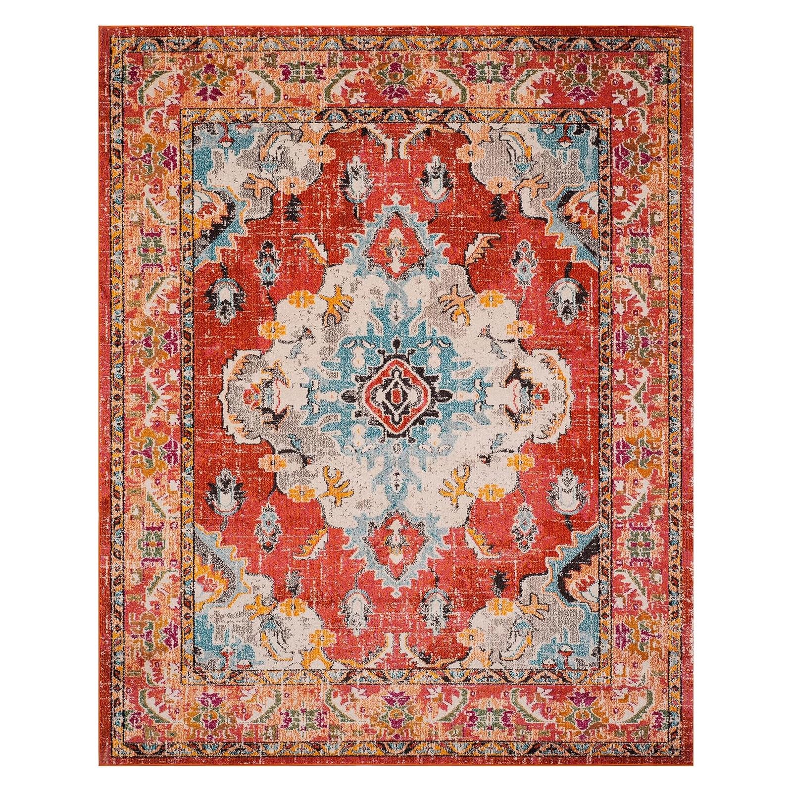 Tapis poils ras anti-poussière 140x200 fleur orientale vintage pour couloir et cuisine