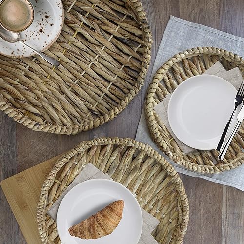 Miniatura 2 de Juego de 3 bandejas redondas tejidas para servir jacinto de agua de 16 pulgadas