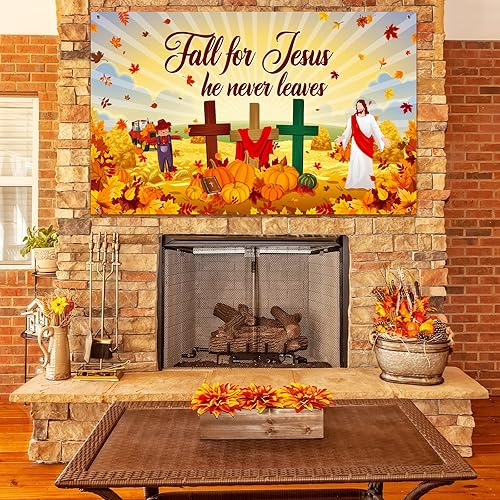 Miniatura 4 de Tiamon Fondo de otoño para Jesús, pancarta de otoño de calabaza, hoja de arce, decoración de la Biblia, religión cristiana, fondo de poliéster,