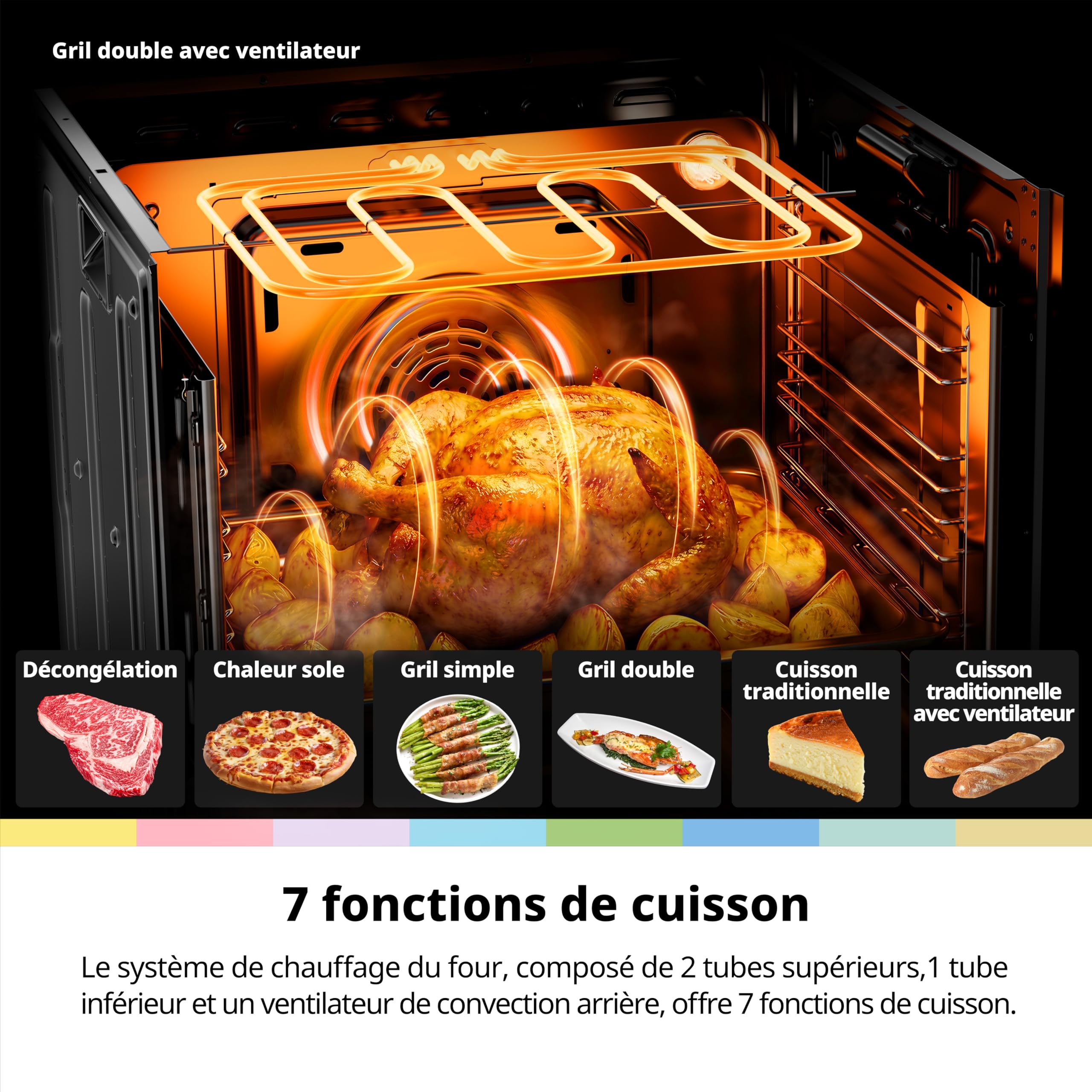 Comfee Electric Built-in Oven, 60 cm, 70 L, 3 kW, Rotating Heat, Grill, Pizza Function, AquaClean Steam Cleaning, LED Display with Timer, ECO Mode, Black [Energy Class A]