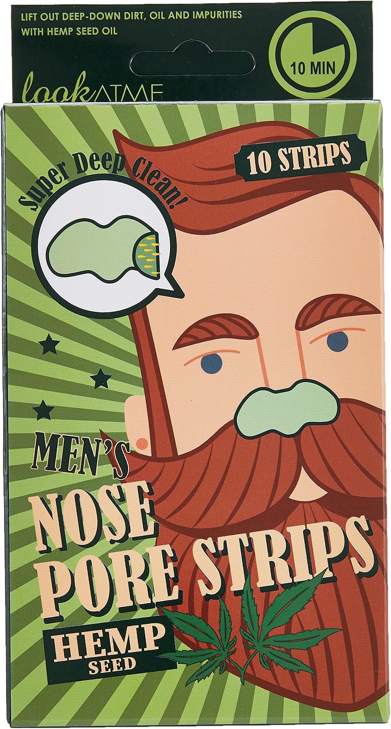 Look At MeDeep Cleansing Nose Strips. Blackhead Remover & Pore Minimizer, Oil Free, For Dry & Oily Skin, Hemp 10 Pcs, Made In Korea