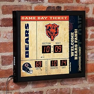 NFL Chicago Bears Scoreboard Digital Wall Clock with Bluetooth Speaker, Vintage Wall Decor for Sports Man Cave, Game Rooms, Gift for Football Fans