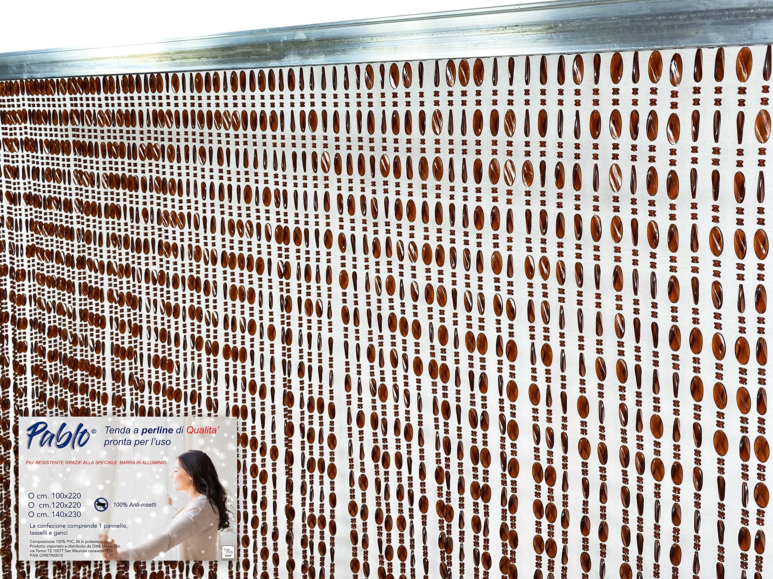 Tex Family - Cortina Pablo © de perlas antiinsectos marrón de PVC antiruido - cm. 120 x 220 cm.