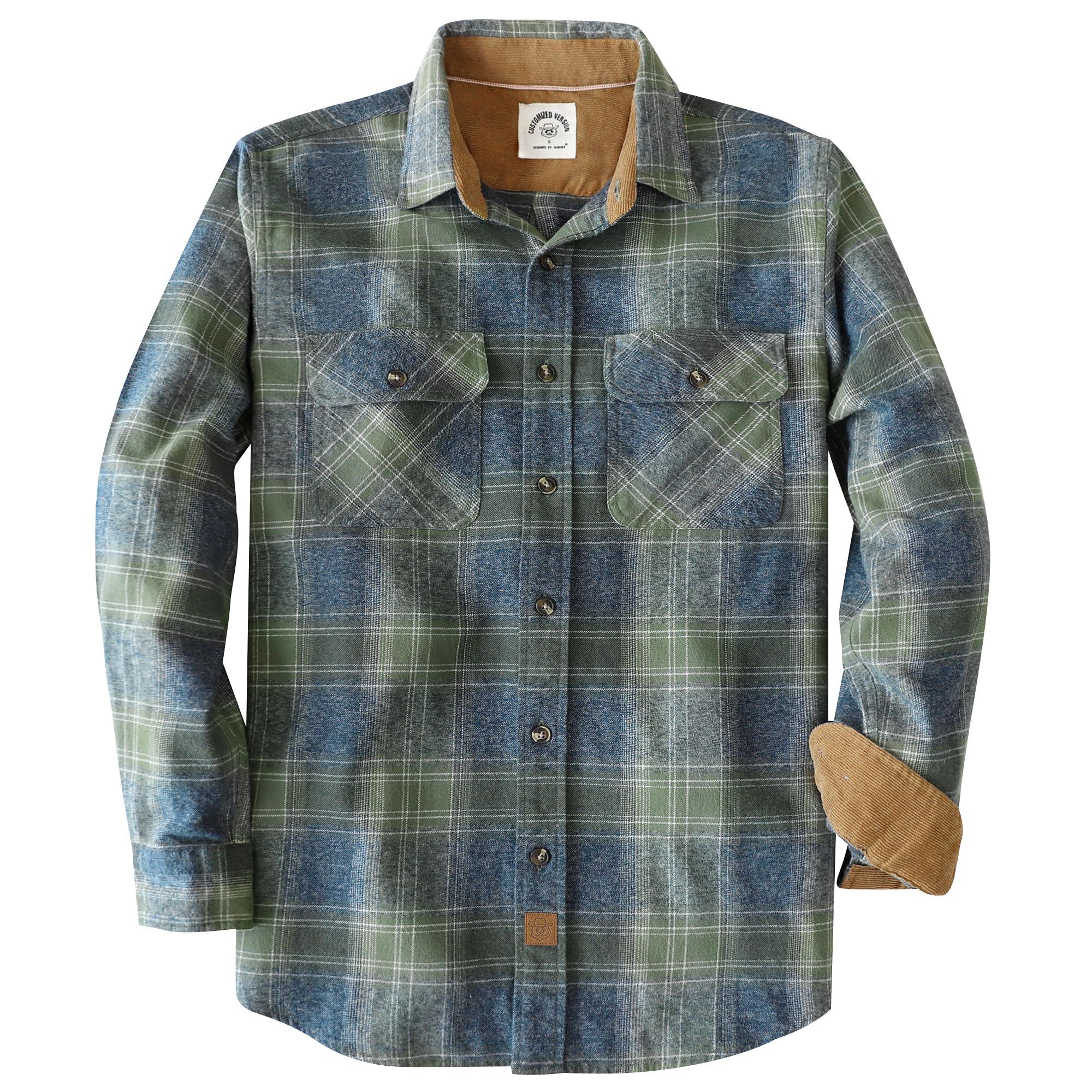 Dubinik® 6 oz Flanellhemd Herren Retro Weich Langarm Kariert 100% Baumwoll mit 2 Brusttaschen