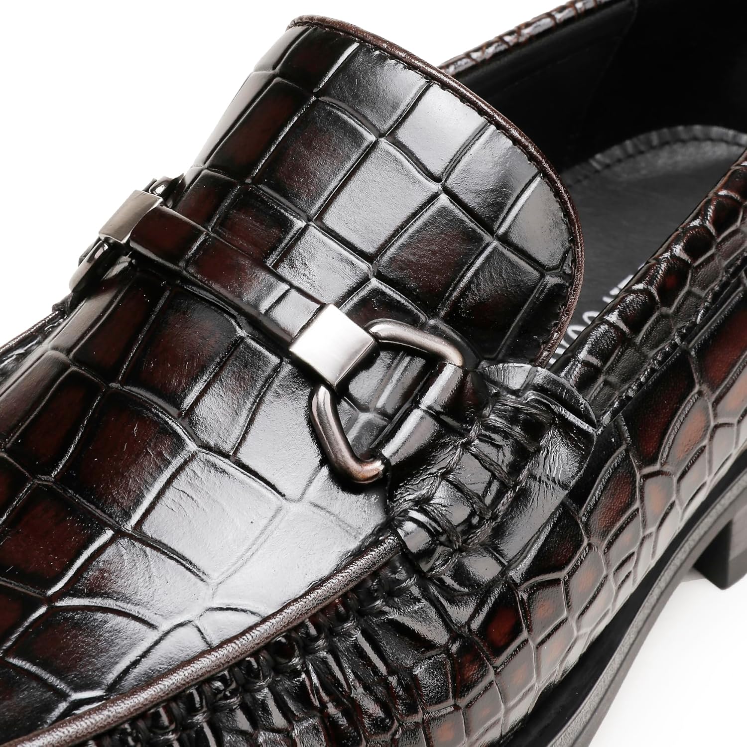 Generic Men's Leather Dress Shoes, Classic Crocodile Printed Dress Shoes Casual Slip-on Penny Loafer for Mens
