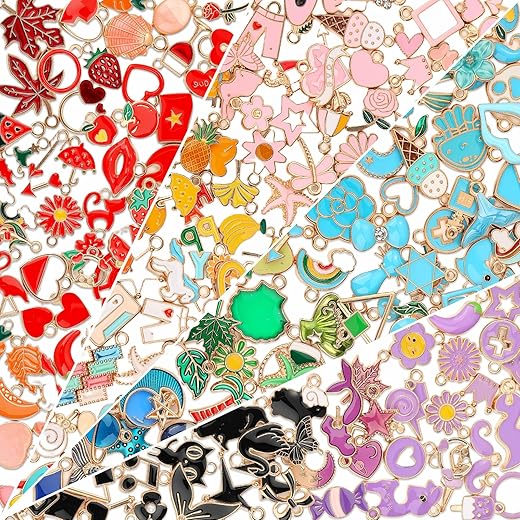 200Pcs Charms for Jewelry Making, Assorted Wholesale Mixed Bulk Metal Earring Bangle Charms for DIY Necklace Bracelet Jewelry Making and Crafting (Enamel Color)
