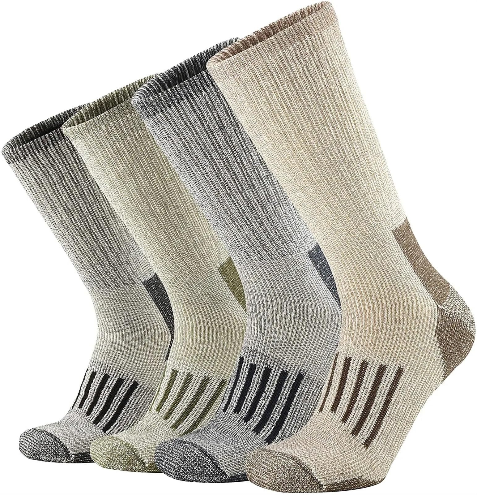 Calze da Sci Calzini da trekking Calzini di lana for uomo Donna Calzini da sci in lana 80% Calzini termici spessi invernali da uomo Camminano caldi anti-odore(Green A ( 4 Pairs ),Euro Size L(43-46))
