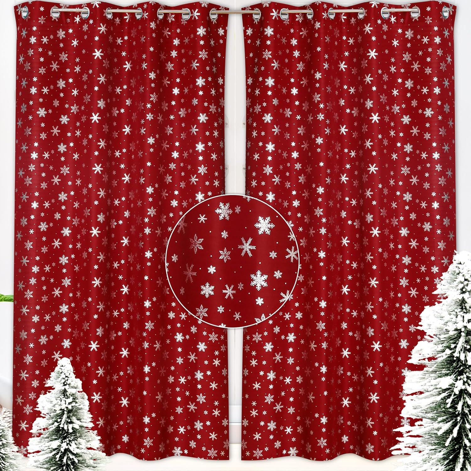 Newwiee Christmas Curtains Snowflake Foil Print Christmas