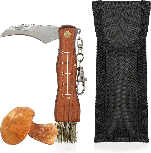Oramics Mushroom Knife with Brush, Ruler & Bag - Wood Handle Stainless Steel